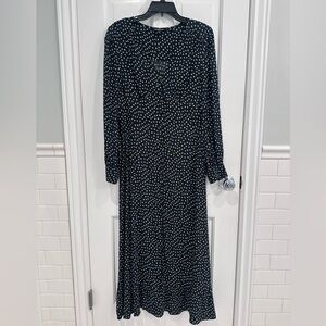 Whistles Black Stamp Spot Print Midi Dress 8 US 12 UK